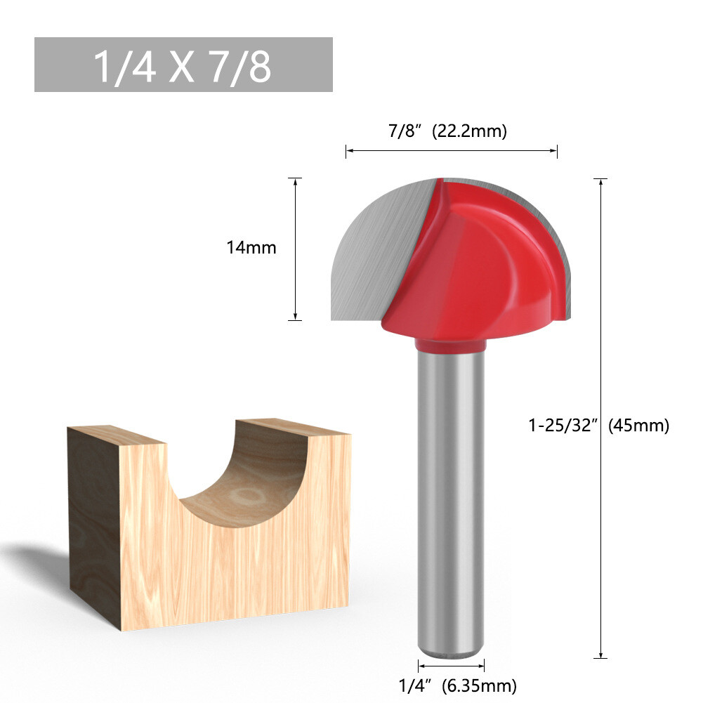 6mm 6.35mm(1/4) Shank Core Box Router Bit Set Round Nose Cove 2Flutes ...