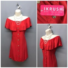 NEW Ikrush Red Off Shoulder Buttoned Down Retro Dress Small Made in Italy