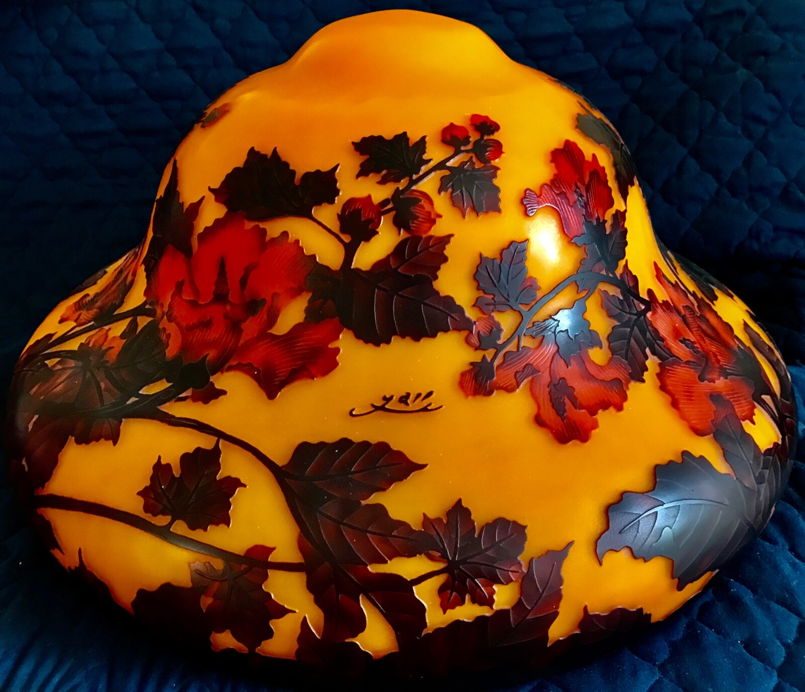 Emile Galle’ Art Nouveau 32” Yellow Table Lamp. French Cameo Art Glass