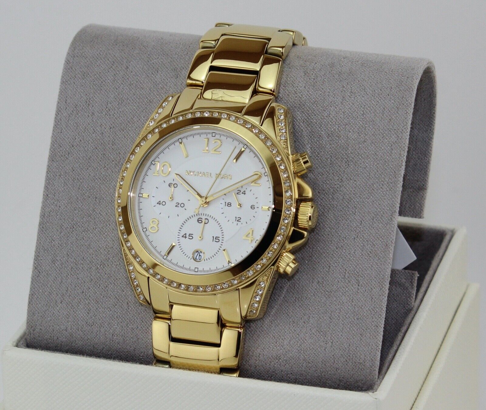NEW AUTHENTIC MICHAEL KORS BLAIR CHRONOGRAPH GOLD CRYSTALS WOMEN'S MK6762 WATCH