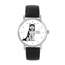 Toff London TLWS-29795 Ladies Black And White Husky Dog Watch