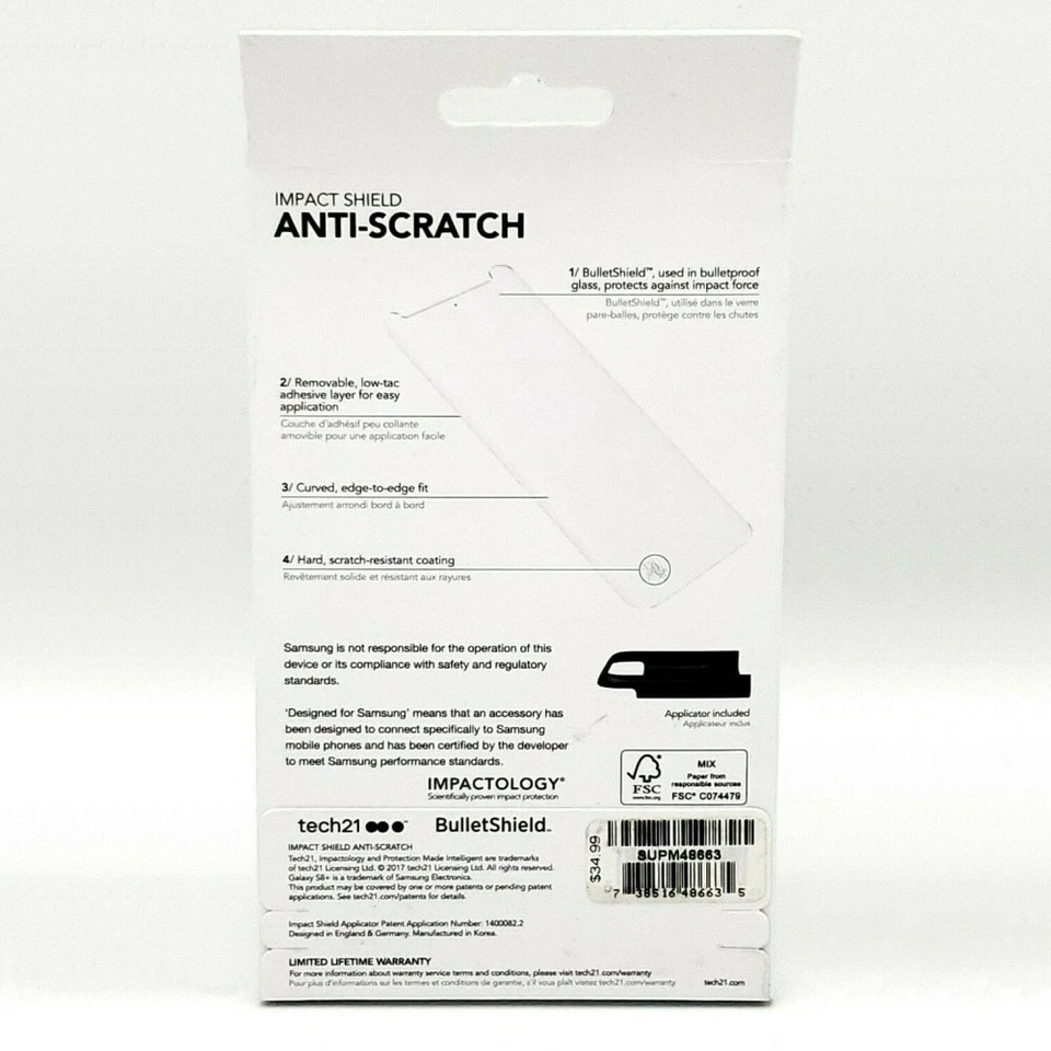 Tech21 Film Screen Protector Shield Cover Guard for Apple iPhone X XS 11 Pro 10 - Image 3 of 3