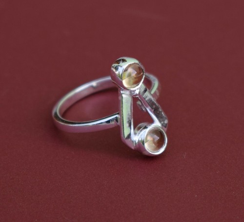 Anillo hecho a mano de piedra de cuarzo limón redondo de plata esterlina 925 ... - Imagen 2 de 4
