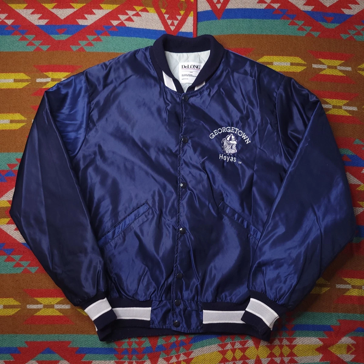 Vintage 90 s Georgetown Hoyas Embroidered Satin Bomber Jacket