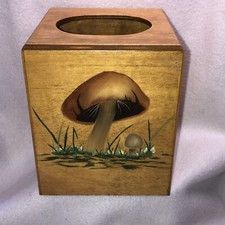 Handmade Mushroom Wood Boutique Tissue Holder Rustic Cottage Hand-painted Vtg 86