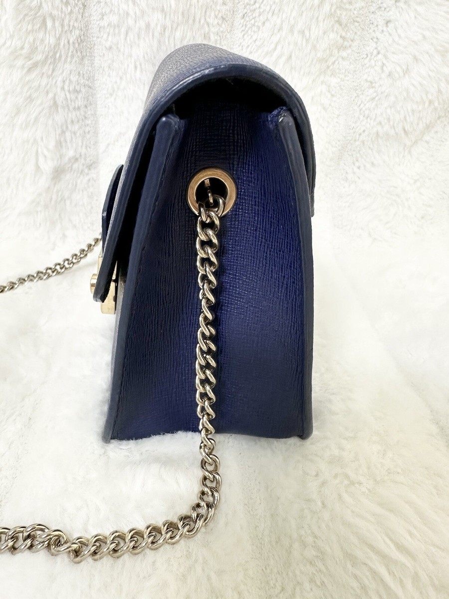 FURLA Navy Blue Crossbody With Gold Chain Strap | eBay