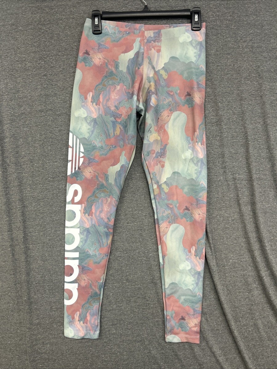Adidas Women's Size Small Leggings Soft Pastel Camo Print Trefoil