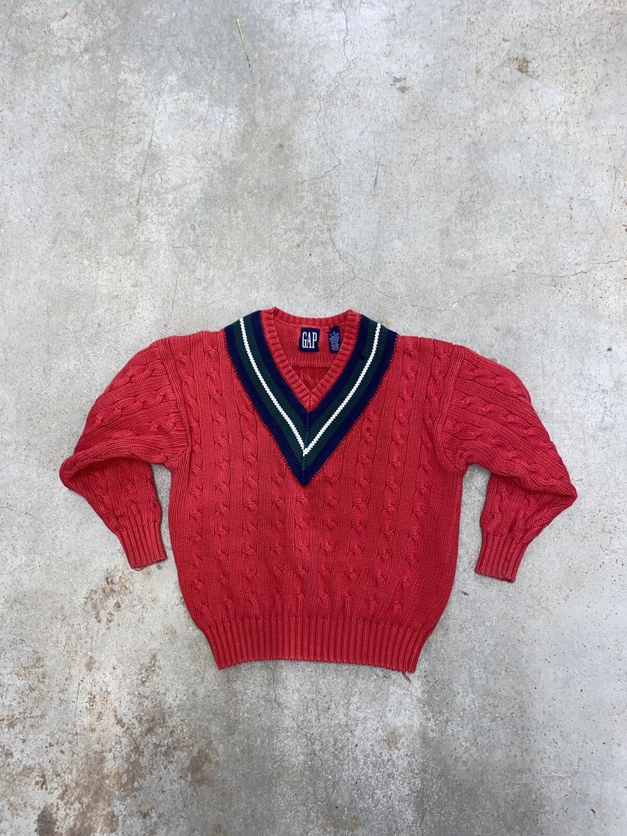 トップス 1990s old gap V neck cotton knit VINTAGE 90s Gap V Neck Knit Sweater HEAVY Size M Red