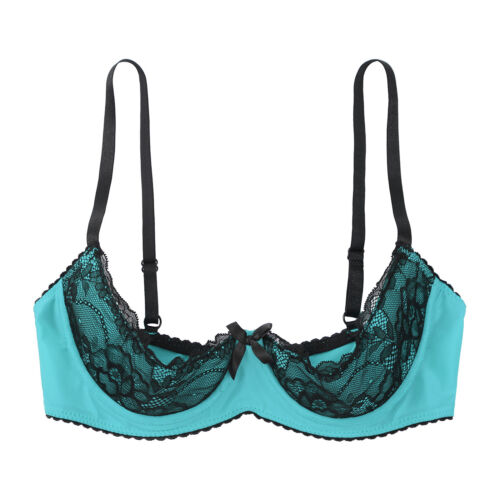 Lencería de encaje sexy para mujer sujetadores con aros color en contraste sujetador de estante demi-copa - Imagen 37 de 154