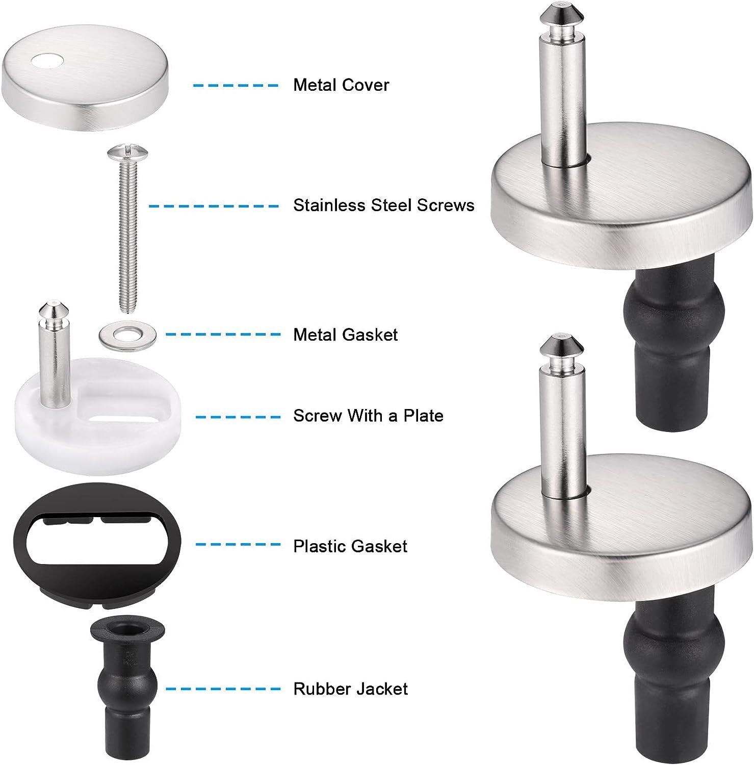 Toilet Seat Hinges Blind Hole Fixings Expanding Rubber Top Nuts Screws