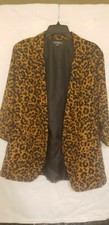 Madison Long Lined 3/4 sleeve Leopard Print Machine Wash Open Blazer XL
