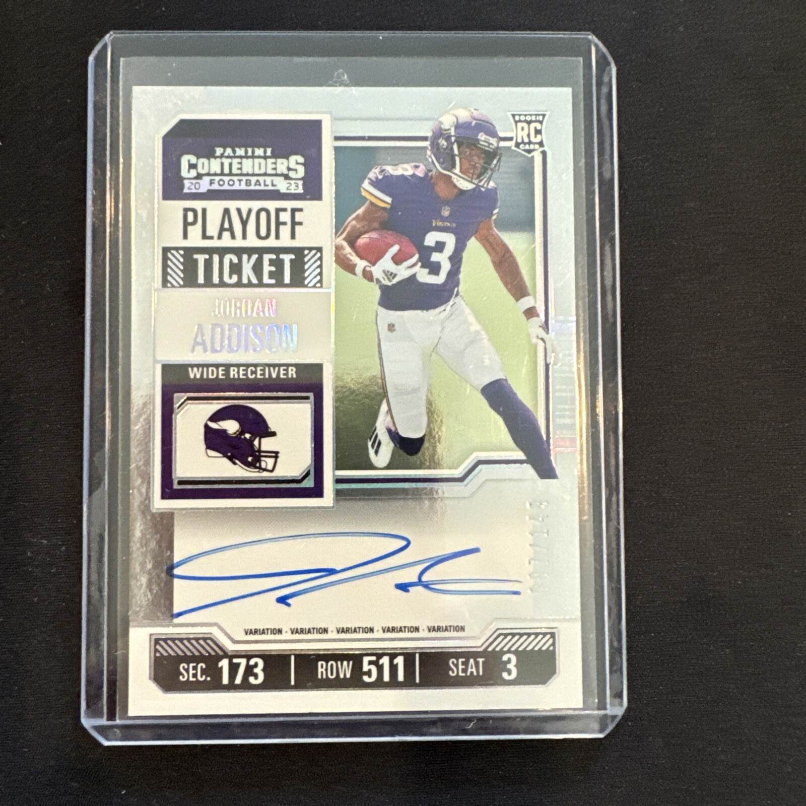 2023 Panini Contenders Jordan Addison #120 Playoff Ticket Auto /149 RC Rookie