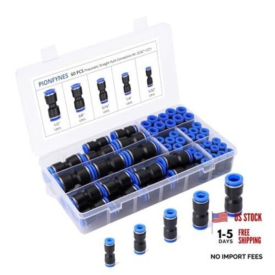 60PCS Straight Push Connectors Quick Release Plastic Push to Connect Fittings 
