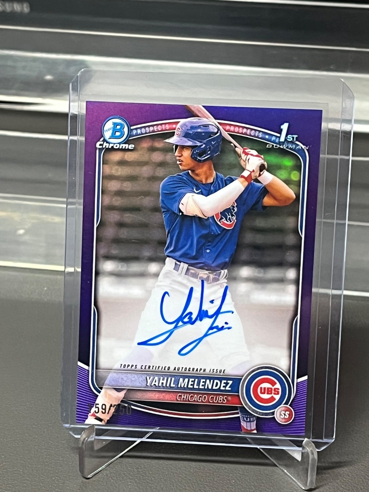 2025 Bowman Chrome Yahil Melendez Prospect Auto 1st /250 Purple Chicago Cubs