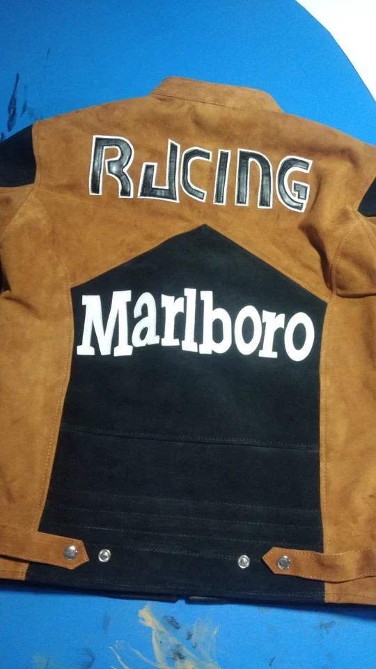 Marlboro Racing Leather Jacket Men's Suede Biker Motorcycle Cafe