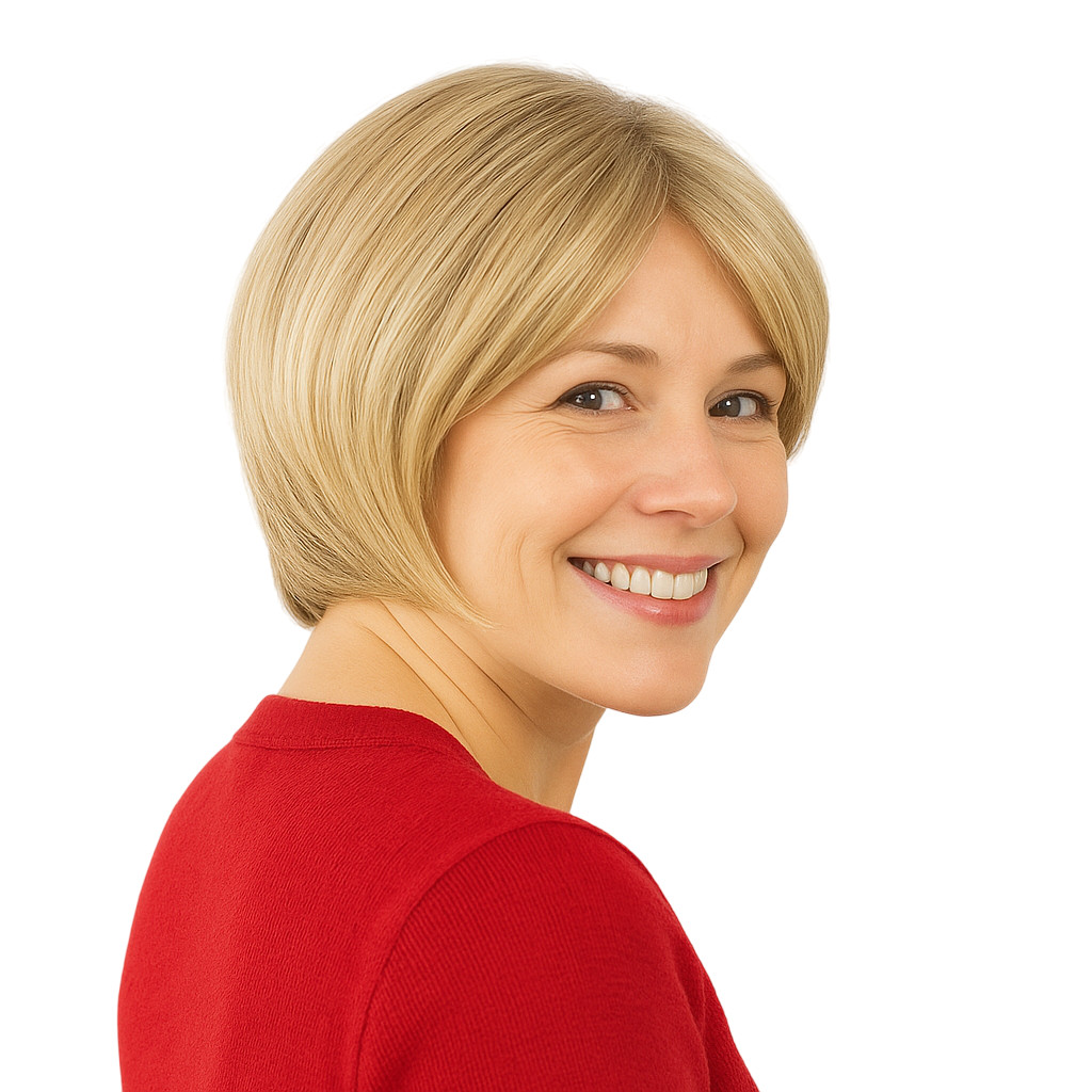 Perruque courte blonde ALINE coiffure idéale pour soirées et vie active