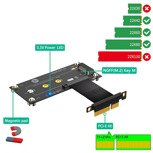 M.2 NVME Key M to PCI Express X4 Extension Cable Expansion Board Supports8616 - Afbeelding 3 van 6