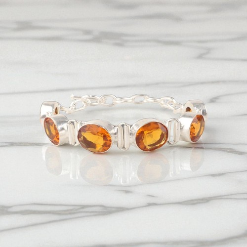 Natural Citrine Gemstone 925 Sterling Silver Jewelry Linked Chain Bracelet Gift - Picture 4 of 6