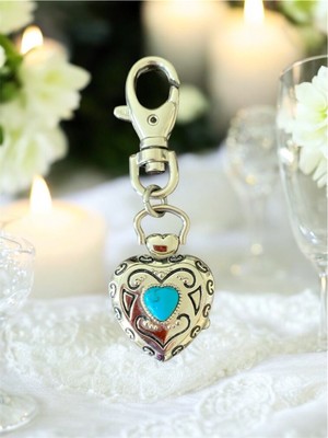Pocket Keychain Watch Heart Shaped Hinged Silver Tone  display picture 3