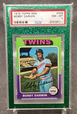 1975 Topps Mini Baseball #346 Bobby Darwin PSA 8 Minnesota twins Outfielder