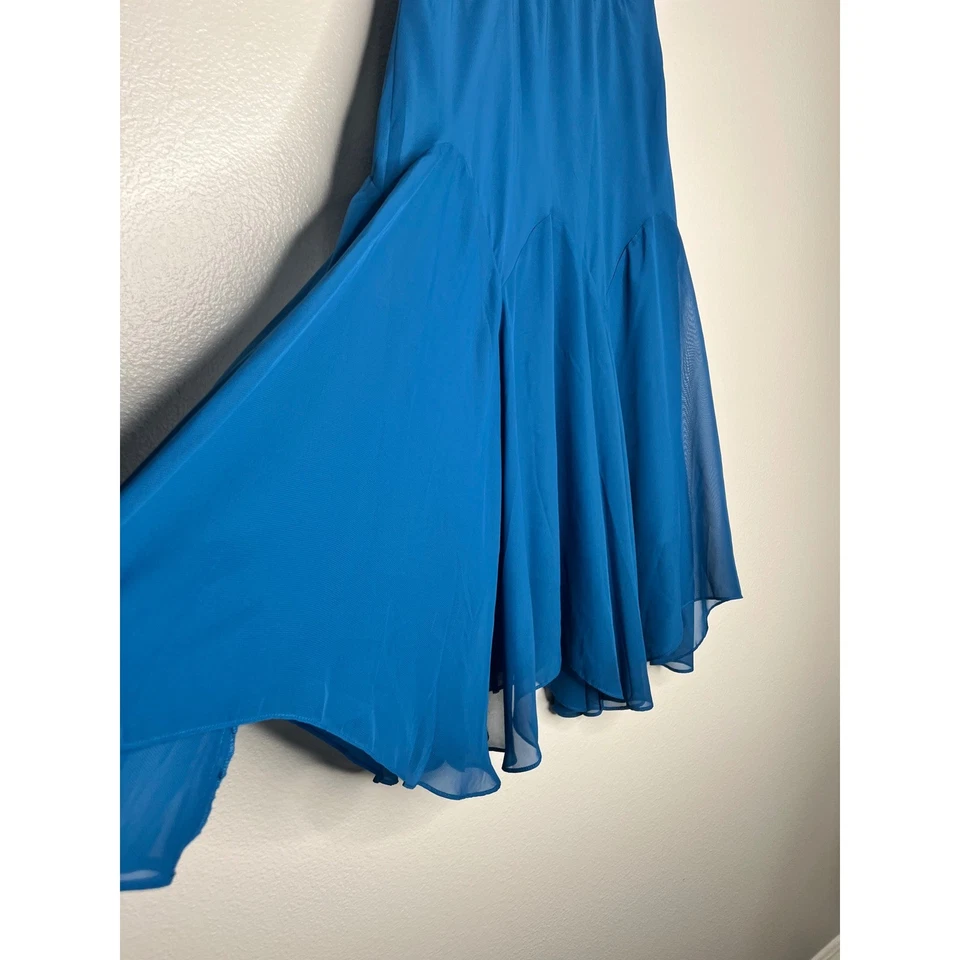 Bob Mackie Wearable Art Teal Blue Chiffon Handkerchief Hem Midi Skirt Size S - Image 3 of 4