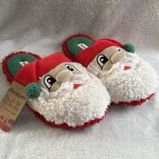 Dearfoams Santa Face Slippers in Red and White Mens 9-10 Women  s 11-12 New