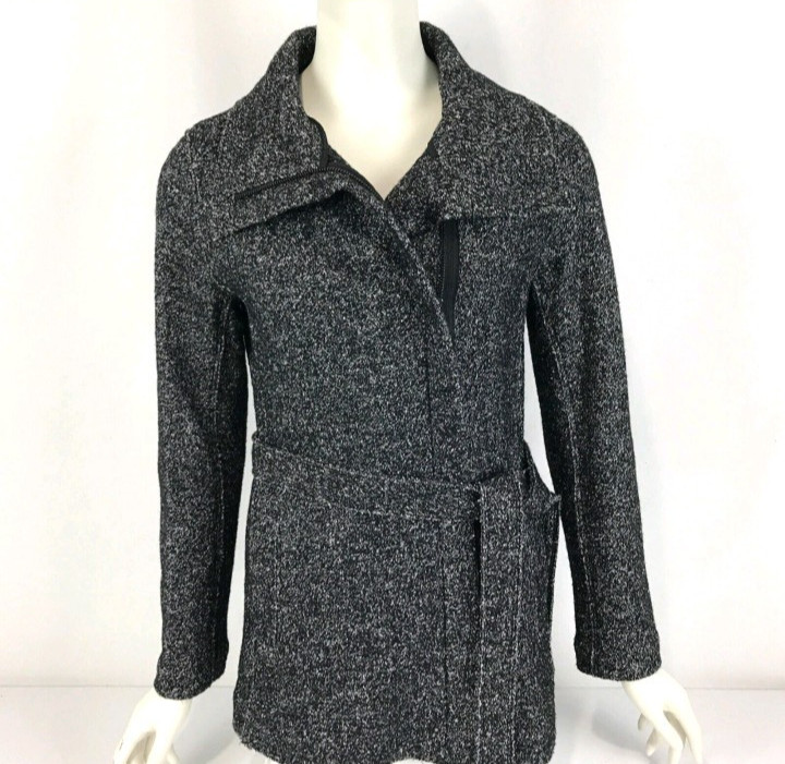 Jeanswest Coat Grey Size 8 Wool Blend Zip Front Tie Belt Pockets Stretch Casual