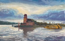 Hamburg,Finkenwerder,Hafenfähre,24x40 cm,Bild,Gemälde,Zeichnung,Kunst