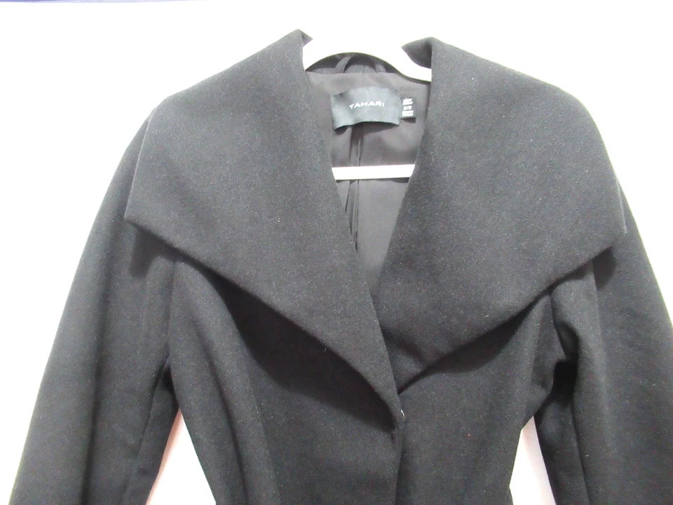Abrigo para mujer Tahari talla mediana forrado negro con cinturón de longitud media mezcla de lana Foto 4 de 4
