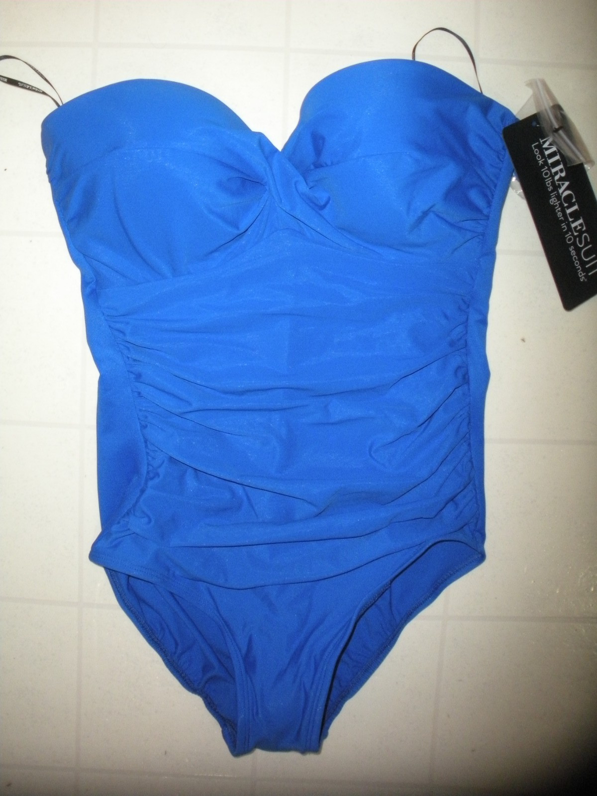 MIRACLESUIT Delphine Blue Madrid 1 PC Molded Cup Underwire Swimsuit Sz 16 NWT