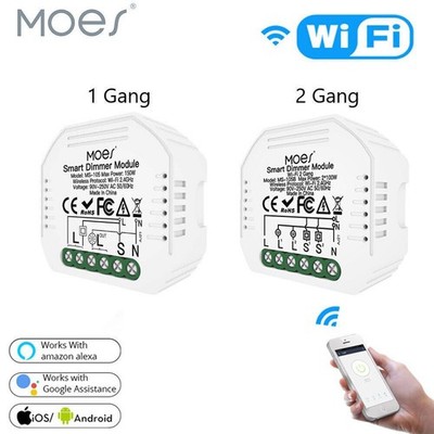 Tuya WLAN 1/2 Gang Smart Dimmer Lichtschalter Unterputz Modul Alexa Google App