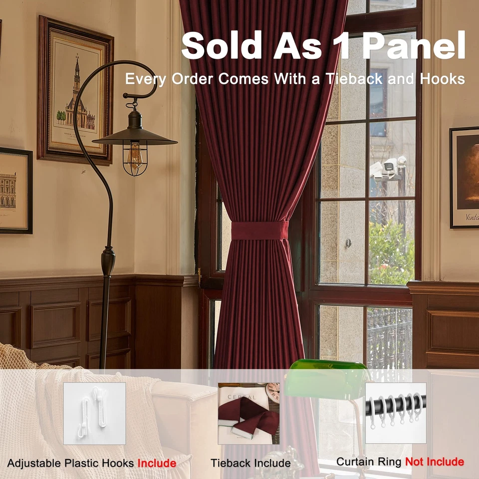 Cortinas plisadas de pellizco extra anchas que bloquean la luz cortina oscurecedora con Ti... Foto 4 de 4