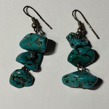 Turquoise Dangle Earrings Silver Tone Bohemian Southwestern Kids