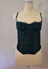 Emerald Green Lace Corset Top Bustier Mesh Boned L Coquette Whimsigoth Vampy Y2K