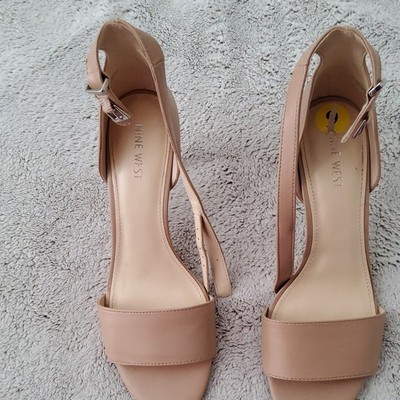 Nine West Beige Women s Strappy Open Toe Ankle Strap Buckle Stiletto 9M