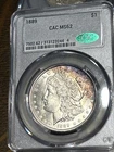 1889 P $1 CACG MS-62 GORGEOUS RAINBOW DUEL SIDED TONED MORGAN DOLLAR CAC