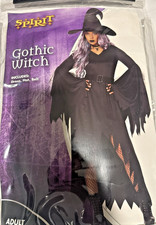 Spirit Gothic Witch Halloween Costume Adult S/M 4-8 Black Dress Hat Belt
