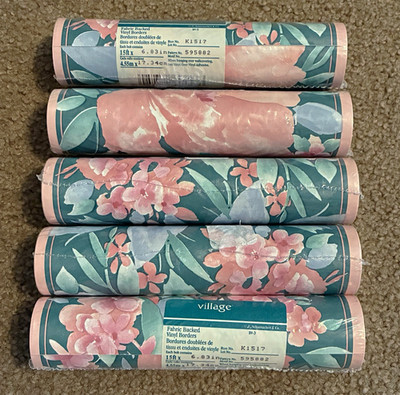 Lot of 5 Village Fabric Backed Vinyl Floral Wallpaper Border 15ft x 6.83in