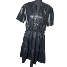 Vigoss Women’s XL Black Faux Leather Fit & Flare Dress Short Sleeve