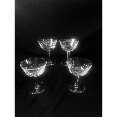 Orrefors Bernadotte Geometric Cut Crystal Champagne Sherbet Glasses Set of 4