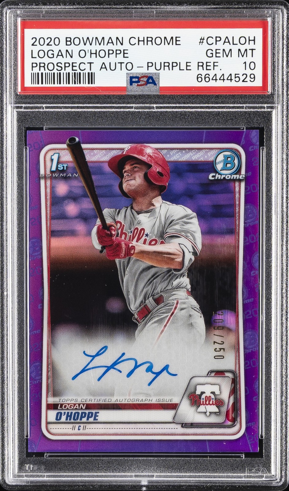2020 BOWMAN CHROME PRSPCT AUTOS #CPALOH LOGAN O'HOPPE 209/250 PSA 10 AUTO