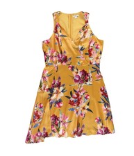 bar III Womens Asymmetrical Fit & Flare Dress, Yellow, 14
