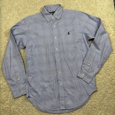 Ralph Lauren Classic Fit Plaid Button Down Shirt Men Small Blue White Gingham