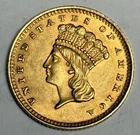AU 1862 Indian Head Gold Dollar (all original!) U.S. $1 Type 3 Coin Almost UNC