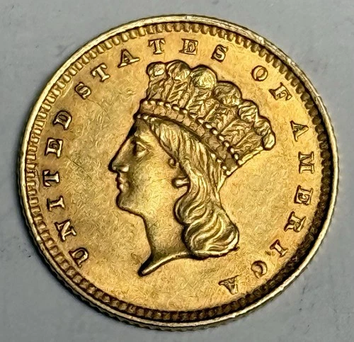 AU 1862 Indian Head Gold Dollar (all original!) U.S. $1 Type 3 Coin Almost UNC