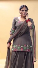Heavy Natural Creap Top And Lehenga With Dupatta For Women  Girls Wear