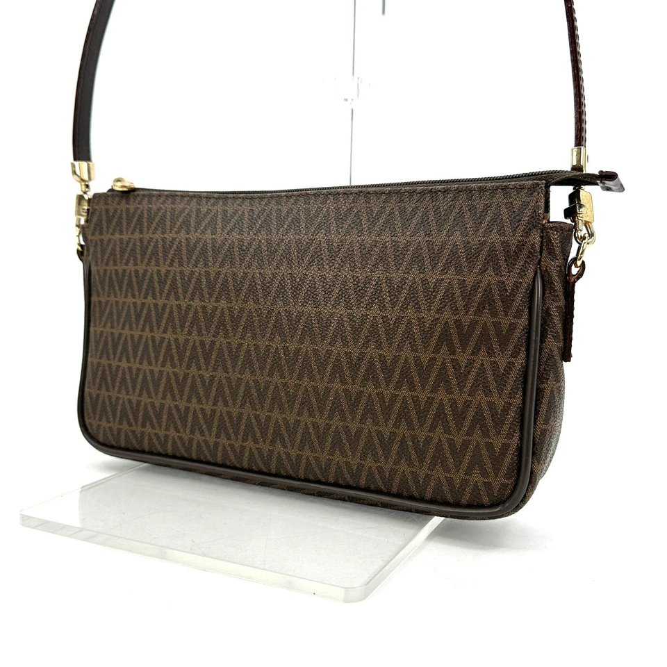 ¡Raro! Mario VALENTINO Mini Bolso de Hombro Bolsa PVC Cuero Marrón Auténtico _0164 Foto 2 de 4