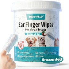 MEDUWEDU Ear Cleaner Finger Wipes 60 Counts, Dog 1.5" 60pcs, White
