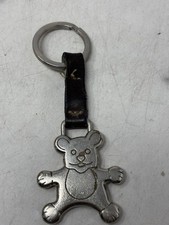 Furla Silver Metal Teddy Bear Charm Keychain W/ Leather Strap Keyring