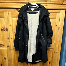 Seraphine Women’s Maternity Black Hooded Long Parka Sherpa Lined Coat UK 10